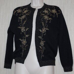 Marshall Field & company 1950s Black Beaded Angora Lambswool Cardigan size 40